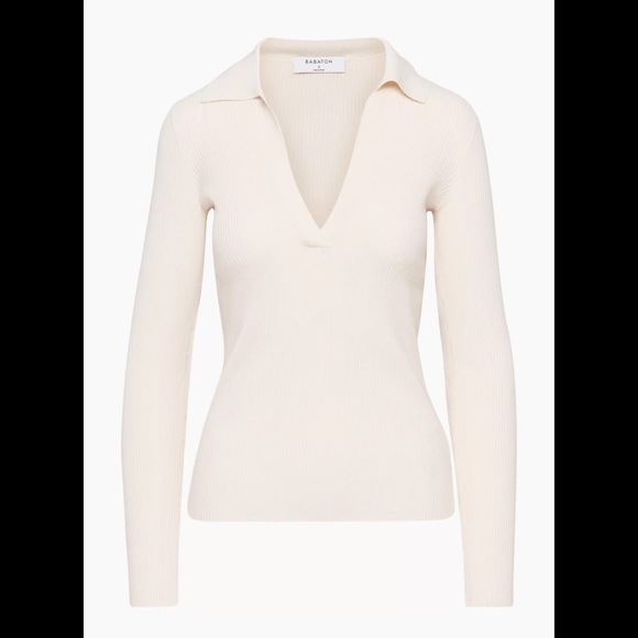 NWOT Aritzia Babaton Leyster Polo Sweater in Birch - Picture 4 of 9
